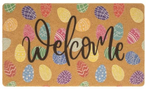 HilyBony Oster-Fußmatte, Frühlings-Willkommens-Matte, bunt, Ostereier, künstliche Kokosfaser, Haustürmatte für Innen- und Außenbereich, Eingangsdekoration, 43,2 x 76,2 cm