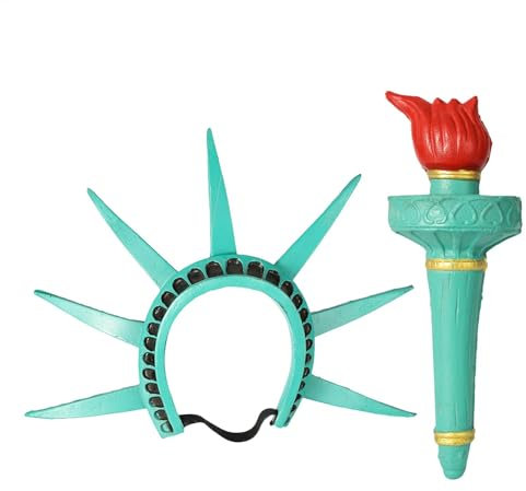 Yplkm Fackel Der Freiheitsstatue Krone Der Freiheitsstatue, Verstellbares Stirnband Und Fackel Kombi Kostümzubehör Set Für Damen, Urlaub, Party, Maskerade, Kopfschmuck, Rollenspiel Zubehör
