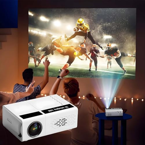 GXJBGYUSFT Mini Portable Projector - HD 1080p support LED Outdoor Movie Projector Rechargeable Projector - Built-in Speaker - HDMI, USB and Mic Remote Control- Compatibled with IOS Android