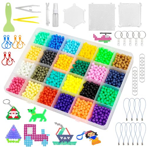 2400pcs Water Fuse Beads, Aquabeads Refill Pack 24 Colors Beads Set with Essential Tools, Aqua Beads Starter Set for Beginners, Water Spray Beads Set for DIY Crafts, Handcrafting