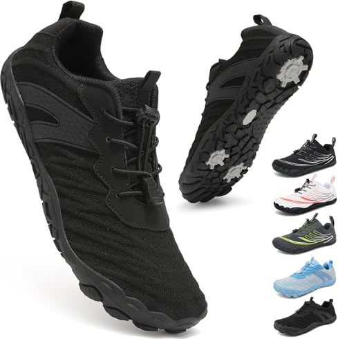 ZDQ Barefoot Shoes Uomo Donna Minimaliste Punta Larga Scarpe da Palestra Transpiranti Leggere Morbide Sneakers con Antiscivolo Suola Zero Drop Nero 46 EU