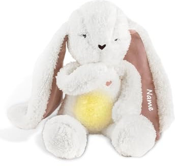 myHummy Schlummerhäschen 5in1 mit Namen – mit Licht, Geräuschen & Vibration, écru-rouge