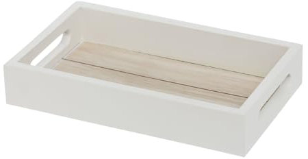 Tablett Dekotablett Landhaus-Stil Holztablett Weiß Klein Rechteck Holz (Tablett Klein 23 x 14 x 4 cm)