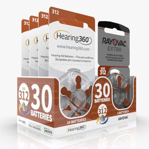 Hearing360 Batterie per apparecchi acustici Rayovac Extra e Hearing360 misura 312 marroni (5 blister, 30 pile)