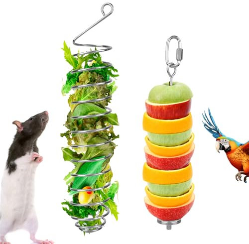 BOXOB 2pcs Rat Enrichment Toys, Premium Stainless Steel Bird Food Holder Hanging Slow Feeder for Fruits Vegetables Ideal Cage Accessories Mouse & Bird Rodent Foraging Puzzle Toy(Silver)