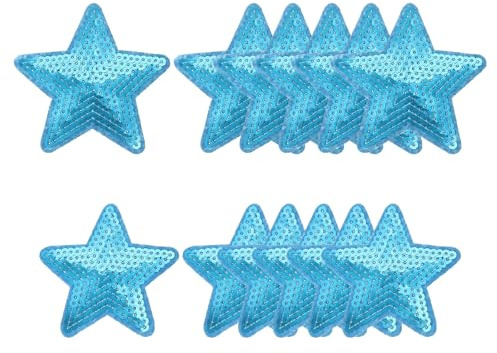 YELARXI Sequin Star Iron on Patches Embroidered Sew Sequin Glitter Patch Appliques, Fit for DIY Shoes Hats Backpacks Clothing Repair - (12 Pack, Light Blue, 2 Size)