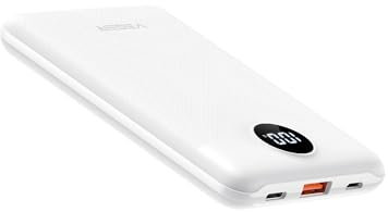 VEGER Batterie Externe 10000mAh, 22.5W Mince Légère en Mini Taille Powerbank, USB C Chargeur Portable avec LED Display, PD & QC 3.0 Power Bank Compatible avec iPhone/iPad/Samsung/Huawei/Xiaomi Blanc
