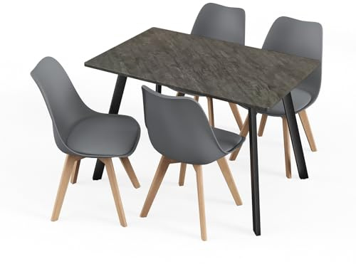 URBNLIVING 110cm Dining Table with 4 Chairs - Modern Kitchen & Dining Room Set, Padded Ergonomic Seats, Multiple Table Finishes & Chair Colours, Durable Steel Legs, Easy-Clean Laminate Top
