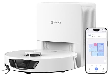 EZVIZ Aspirateur Robot Laveur de Sols 3 en 1, Aspiration 13 000 Pa, Navigation LiDAR, Évitement 125+Obstacles, Sac à Poussière de 4L, MopExtra & MopVibra,Tapis et Poils d'animaux 300 m², RE7 Edge