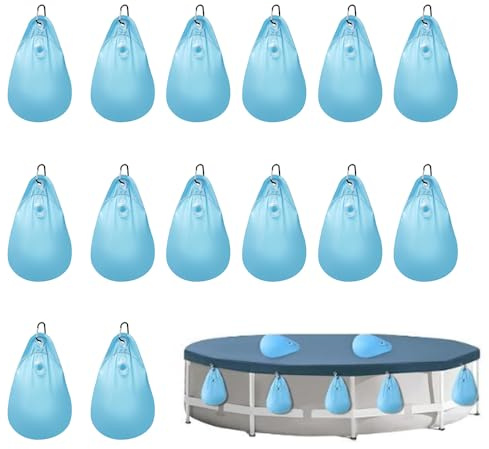 WRQIOO 14 PCS Poolabdeckung Gewichte Wassersack, Hängetaschen Schwimmbadabdeckungen, Wasserbeutel Für Schwimmbäder, Pool -Wasserbeutel, Befüllen Winter Pool Tarp Gewichte (35 * 24cm, Blau)