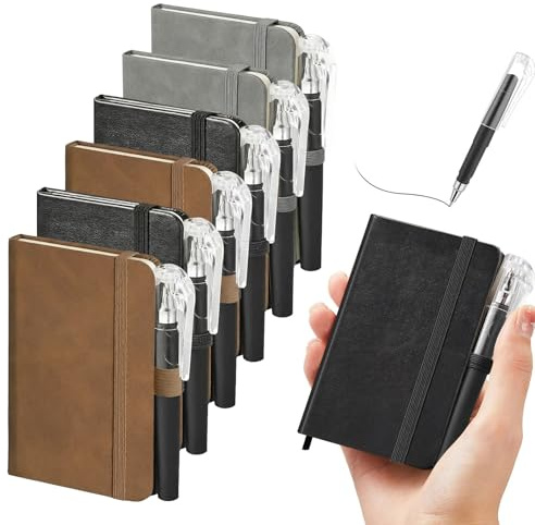 6 Stück A7 Notizbuch Klein, 6 Notizblocks Gummiband mit 6 Stifts, Kunstledereinband, Pocketbooks für Männer Frauen, Kleines Notizbuch für Memos Zeitplänen Schule Reisen Studium(Schwarz/Braun/Grau)