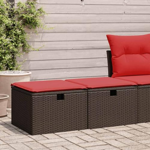 Hoopleep 2-TLG. Garten-Sofagarnitur mit Kissen, Braun Poly Rattan Akazie, Outdoor Möbel Set für Terrasse, bequemes Loungesofa mit Stauraum