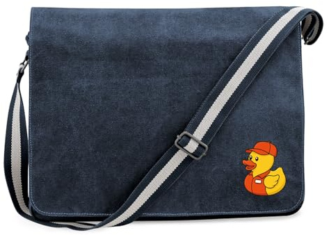 Huuraa Umhängetasche Quietscheente Einzelhandel Comic Gummiente 14 Liter Vintage Navy Canvas Laptoptasche Geschenkidee