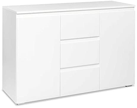 Intertrade - Weiß Matt Kommode (B/H/T: 120 x 80 x 40 cm) mit 2 Türen, 3 Schubkästen und grifflosem Design