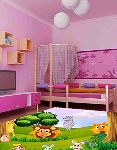 Oedim Kinderteppich Dschungeltiere PVC 95 cm x 133 cm | Kindermatte PVC | Vinylboden für Kinder | Dschungel Tiere |