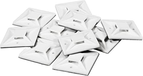 MC POWER - Kabelsockel für Kabelbinder | 10er-Pack selbstklebend, 40x40x5 mm | Fixierung, Befestigung für Kabelmanagement, Werkstatt, Haushalt, Büro