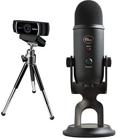Logitech C922 Pro Stream Webcam, Full HD 1080p Streaming with Tripod and Free 3-month XSplit License - Black + Blue Microphones Yeti USB Microphone, Midnight Blue