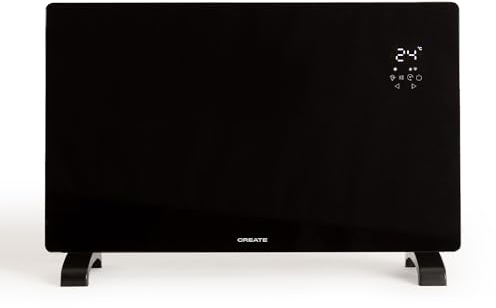 CREATE/WARM CRYSTAL 2000W / Termoconvettore elettrico in vetro nero, con Wifi, 2000W, LED touchscreen, sistema di sicurezza, IP24