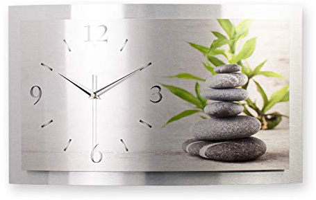 Kreative Feder 3D Designer-Wanduhr Relax in modernem Metallic-Design; leise Funkuhr mit glänzendem Motiv wahlweise in Zwei Größen (Relax, 80x40cm; leises Funkuhrwerk)