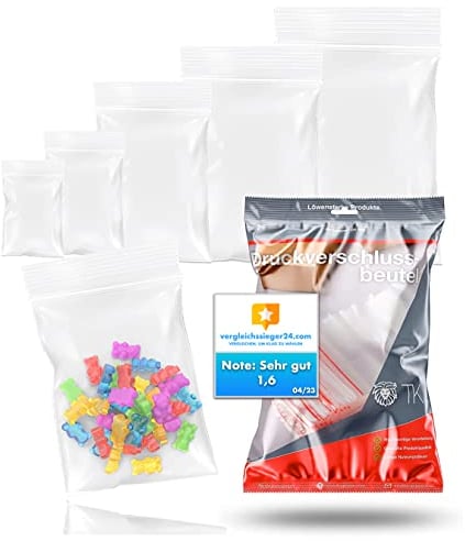500x Stück ZIP Druckverschlussbeutel - Baggies mit Zipper transparent - verschließbare Plastikbeutel & Tüten in 5 Größen