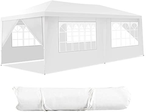COSTWAY Tonnelle de Jardin inclut 4 Murs Amovibles avec Fenêtre sur Côté, avec Piquets de Terre Solides pour Les Fêtes de Mariage, BBQ de Plage etc. Sac de Transport Inclus, 3x6m