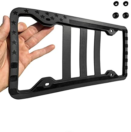 Silikon Amerikanische Flagge Kennzeichenrahmen Halter – Dezente 3D Sterne und Streifen USA Flagge glänzend auf matt für Auto, LKW und SUV