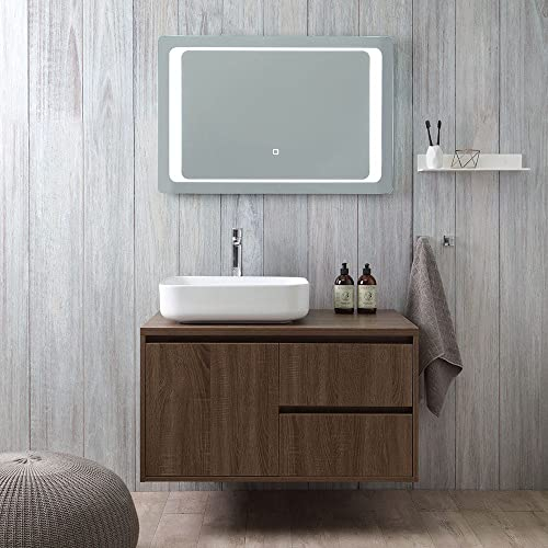 KIAMAMI VALENTINA - Badmöbelset zur Wandmontage, 90 cm breit, Lichtspiegel mit Touchsensor | Siena
