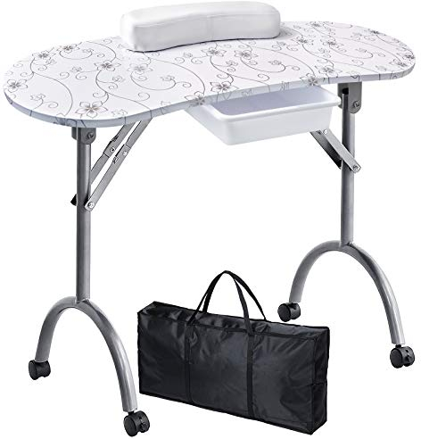 Kalolary Tragbarer Nageltisch Maniküre Tisch mit Rollen Beweglich Nageltisch Maniküre Tisch (weiß)