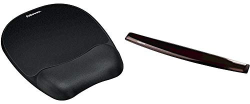 Fellowes Memory Foam Optical Friendly Mouse Mat with Wrist Support, Black & Crystals Gel Keyboard Wrist Rest, 8.4 x 53 x 3 cm, Black