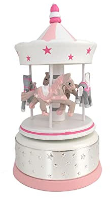 Valenti - Giostra grande de madera con base de plata laminada de color rosa con caballetes y Carillon cód: 21089 RA