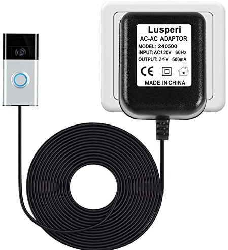 Türklingel-Transformator für Ring, Nest Hello, Wyze und Eufy Video-Türklingeln, extra lang, 5 m, 24 V, 500 mA, Schwarz