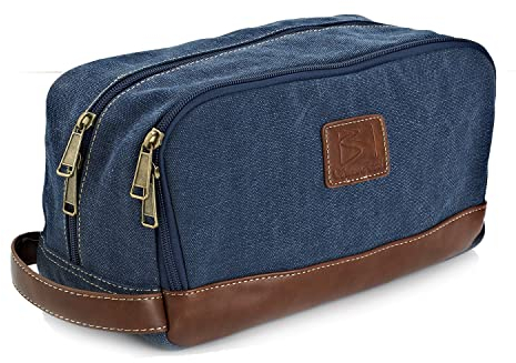 Seemeroad Trousse de Toilette en Toile pour Hommes et Femmes Sac de Toilette Kit de Rasage Cosmétique Organisateur avec Poignée pour Voyage Gym Business et Vacance (Bleu, Grande)