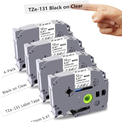 UNOKA TZe-131 TZe 131 Komaptibel für Brother P-touch Bänder Transparent 12mm, als Ersatz für Brother P touch Tape Clear TZ 131 AZe-131 Durchsichtig für Ptouch PT H105 H107B D400 H110 1000 1010