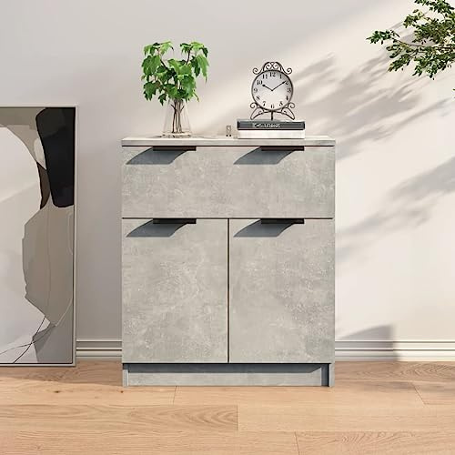 homiuse Buffet 60x30x70cm Crédences Élégance Exquise Armoire Console Dotée d'un Tiroir et de Deux Portes Meuble de Rangement Salon Vaisseliers pour Cuisine Gris Béton Bois d'ingénierie