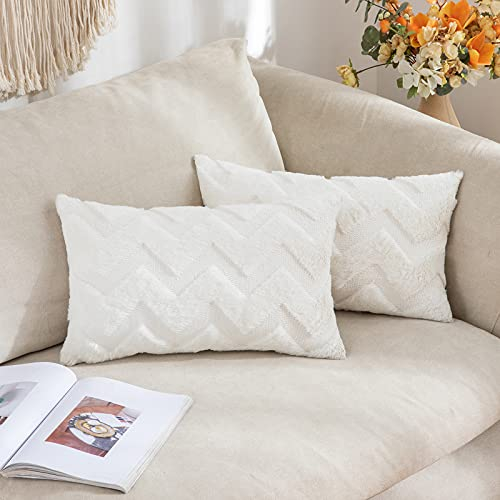 MIULEE 2er Set Wolle Kissenbezüge Sofakissen Dekokissen Welle Polyster Kissenbezüge Couchkissen Weich Kissenbezug Zierkissenbezug Versteckter Reißverschluss Wohnzimmer 40x60cm Cremeweiß
