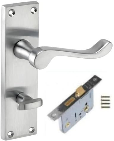 Golden Grace Victorian Scroll Bathroom WC Toilet Door Handles with Bathroom Mortise Lock in Satin Brushed Chrome Finish - 150mm x 40mm