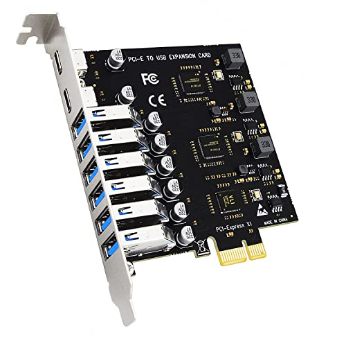 GLOTRENDS U6A2C Carte d'extension PCIe USB 3.0 5Gbps à 8 Ports (2 Type-C+ 6 x Type-A) pour Plateformes Intel, AMD et Arm, Compatible avec Windows et Linux (ne supporte Pas Mac OS)