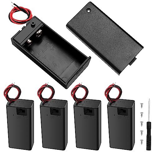 5 Piezas 9V Soporte de Batería, KUOQIY 9V Portapilas de Plástico, con Encendido/Apagado + Cable, 9V Caja de Batería para CCTV, Motor, Tira de LED, con Tornillo y Destornillador