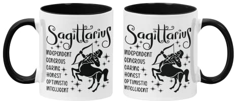 Tazza in ceramica con segni zodiacali Sagittarius – Bicolore nero interno e manico 311,8 g con design astrologico – Regalo perfetto per gli amanti dell'oroscopo e dei compleanni