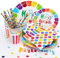 EUBSWA Juego de vajilla de fiesta de cumpleaños arcoíris para 20 invitados, 121 piezas: platos, vasos, servilletas, pajitas, tenedores, mantel con bonitos patrones