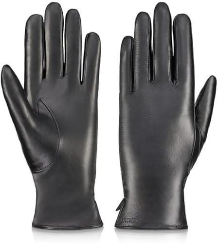 BETLEWSKI - Damen Handschuhe aus Schafsleder gefüttert - Warme Lederhandschuhe für Damen in Schwarz mit Futter - klassische Winterhandschuhe mit weichem Innenfutter Modell- Sophia - S