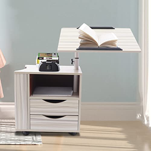 YyanLAK Schlafzimmer Nachttisch, Funktioneller Drehbarer Verstellbarem mit 2 Schubladen, Weißer Ahorn Schlafzimmer Nachttisch Ablage, Für Wohnzimmer Arbeitszimmer