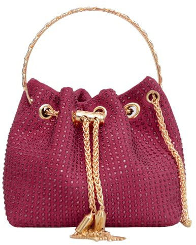 Anopo Damen Strass Clutch Abendtasche Klein Glitzer Umhängetasche für Hochzeit Party Abschlussball Rot