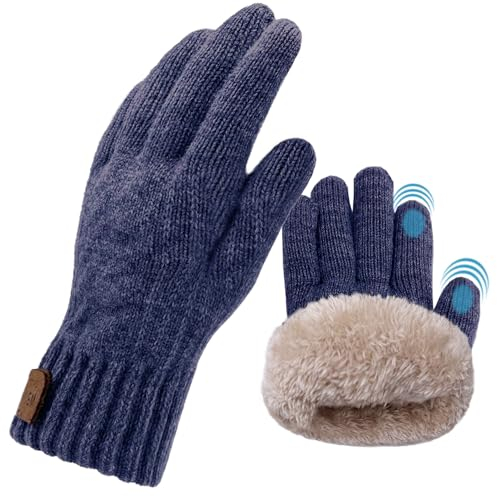 lifwimner Handschuhe Herren,Warme Winterhandschuhe Damen Fleece Strickhandschuhe Touchscreen Thermo für Outdoor Sport Laufen Freizeit reithandschuhe(Marine)