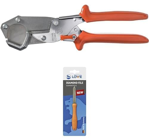 Original LÖWE Set bestehend aus Profi Schlauchschere 5.504 für Schnitte an Rohren, Schläuchen, Kraftstoffleitungen und Metall & Diamantfeile 0023 für Scheren, Äxte und Werkzeuge