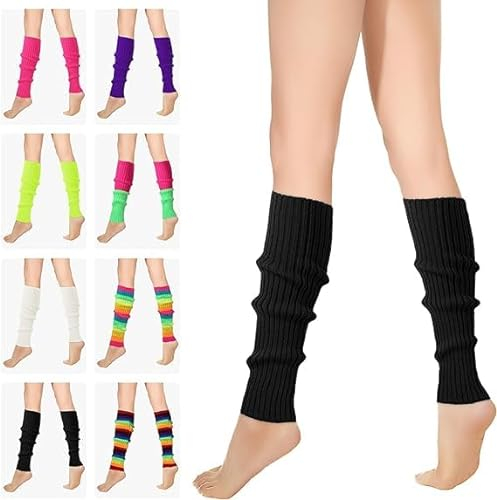 RYMAUP® Stilvolle 80er und 90er Jahre Beinwärmer für Damen, gerippte Beinsocken, Beinwärmer, Trendige Accessoires für Yoga, Laufen, Wandern, Schwarz
