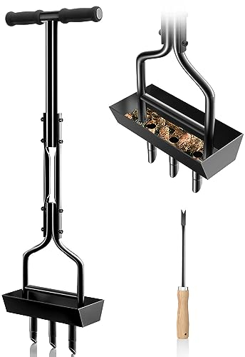 EEIEER Lawn Aerator, Hollow Tine Aerator Core Aerating with Storage Tray and Garden Tools, T-Handle Grass Aerator Heavy Duty Aeration Lawn Scarifier Manual Lawn Aerators for Compacted Soils Lawn Care