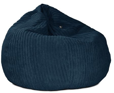 rucomfy Beanbags Slouchbag Large Corduroy Bean Bag Chair - Adult Bean Bag with Filling - Home Furniture Seating for Living Room or Bedroom - Machine Washable - 80 x 110cm (Navy, Beanbag)