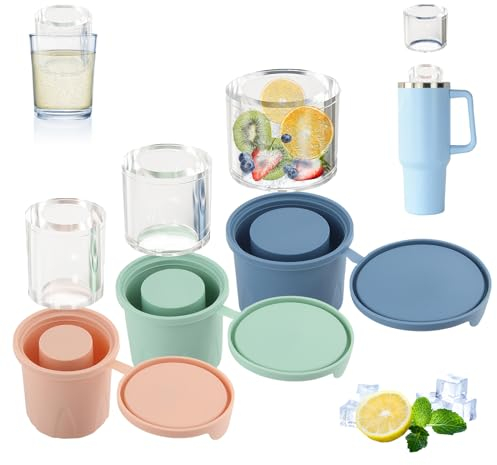 Eiswürfelform Silikon for Stanley Cup, ZoneYan 3 Stück Eiswürfelbehälter mit Deckel, Eiswürfelschale Groß, Ice Cube Tray Large, Hohlzylinder-Eisform