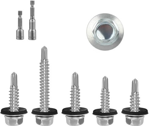 130 Pièces Autoperforantes pour Metal 6.3x25mm - Vis Autoforeuse Bac Acier, Tole Toiture, Autoperceuses à Tête Hexagonale avec Rondelle - Pour Toit Bois Ondulé